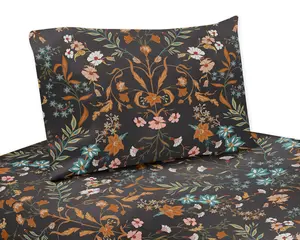 Sweet Jojo Designs 4-Piece King Sheet Set (Boho Wildflower Vintage Floral) for Girls, Teen/Kids, Adult Bed Sheets incl. Fitted and Flat Sheets & Pillow Cases (Black, Orange, Botanical Garden Bohemian)