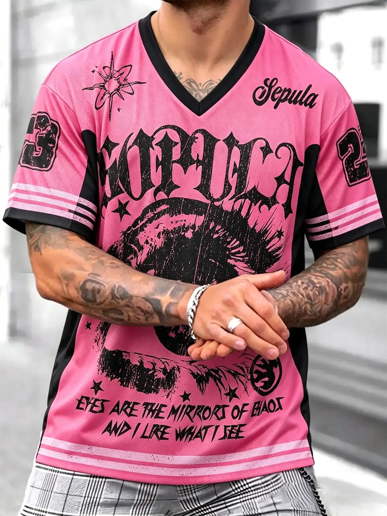 Men's Casual Graphic Print T-Shirt, Loose-Fitting Long Sleeve, Breathable and Sweat-Wicking, Summer Fashion, Comfortable Eye Pattern Design