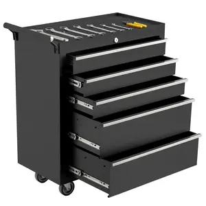 GAOMON 5-Drawer Tool Box with Wheels, 26 inch Rolling Tool Chest and Organizer for Garage & Workshop, Includes Detachable Top, Lockable Wheels and Sliding Drawers, Essential Tool Chest Cabinet Organizer