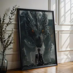 Violet Sorrengail and Tairn Dragon Poster | Book Fourth Wing | Rebecca Yarros | Iron Falme | Onyx Storm - Girl with Dragon Wall Art Print