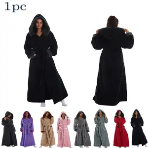 New Solid Color Bathrobe Home Wear Blanket, Winter Warm Soft Robe Sleepwear Fleece Jacket, Unisex Adult, Pocketed, Hand Wash, Christmas & New Year Gift, Loungewear, Gowns