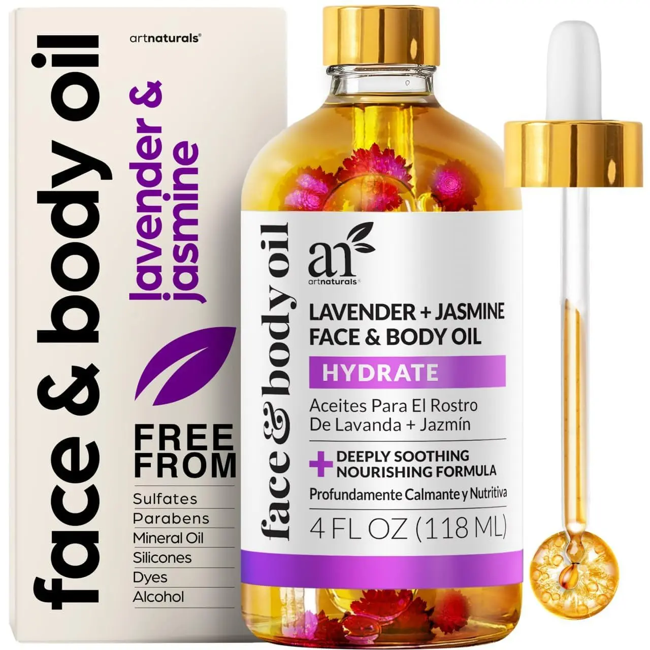 Artnaturals Face & Body Oil + Gua Sha Facial Tools Set - Organic Hydrating Moisturizing Vegan Gentle Serums Brightening Rejuvenating Tightening Skin