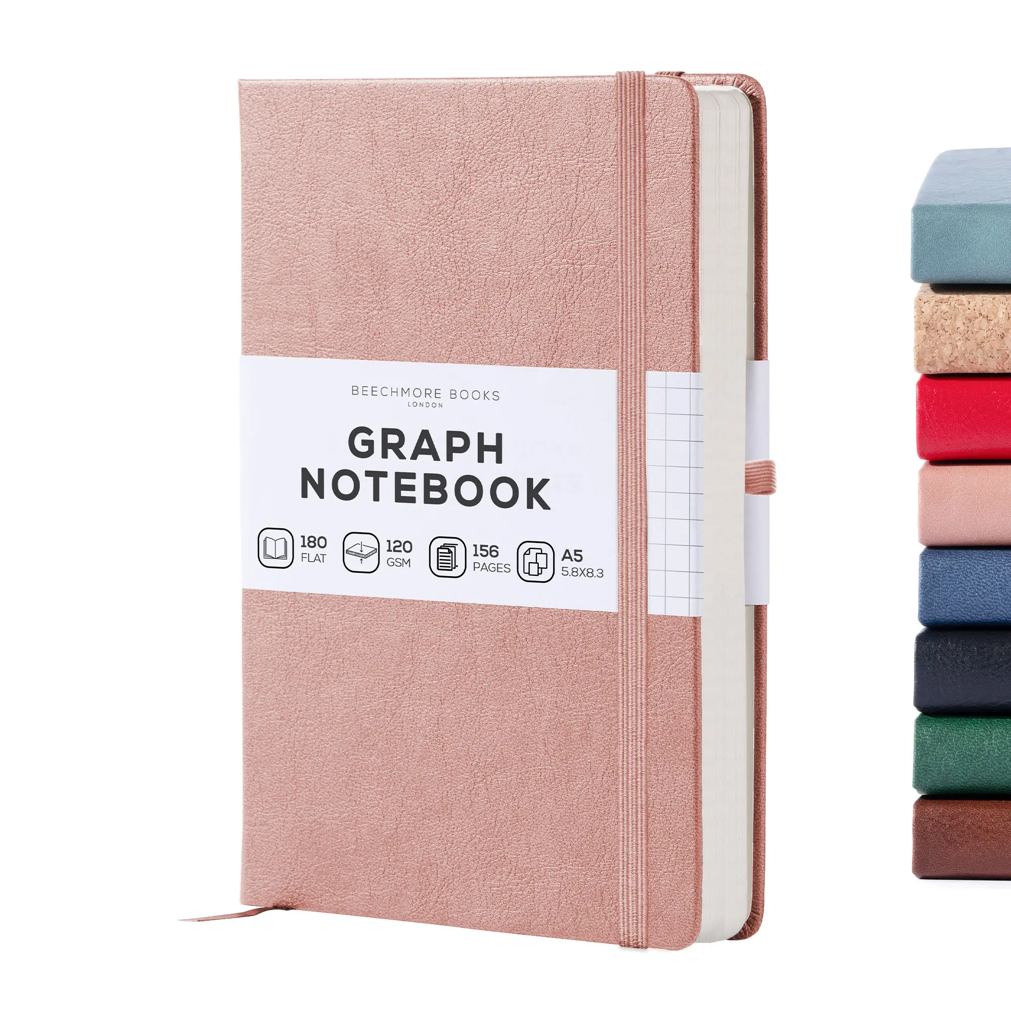 BEECHMORE BOOKS Graph Paper Notebook - Regular, Black | Premium Square Grid Math & Science Journal | 5.75" x 8.25" Hardcover Vegan Leather | Thick 120gsm Cream Graph Paper | Gift Box for Men & Women