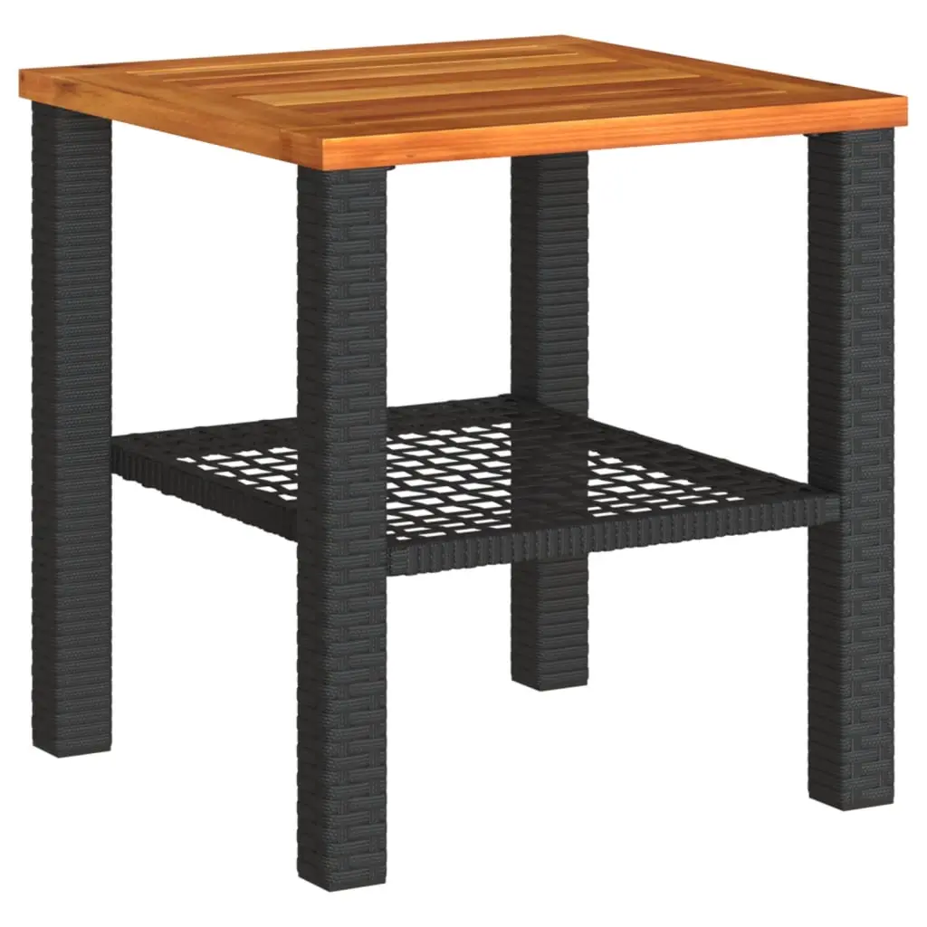 vidaXL Patio Table, Outdoor Coffee Table, Patio Furniture, Square Garden Table with Wooden Top for Lawn Backyard, Black Poly Rattan Acacia Wood 366263