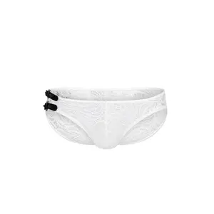 Men's Sheer Lace Bikini Briefs – Low Rise Buckle Design Sexy See-Through Underwear