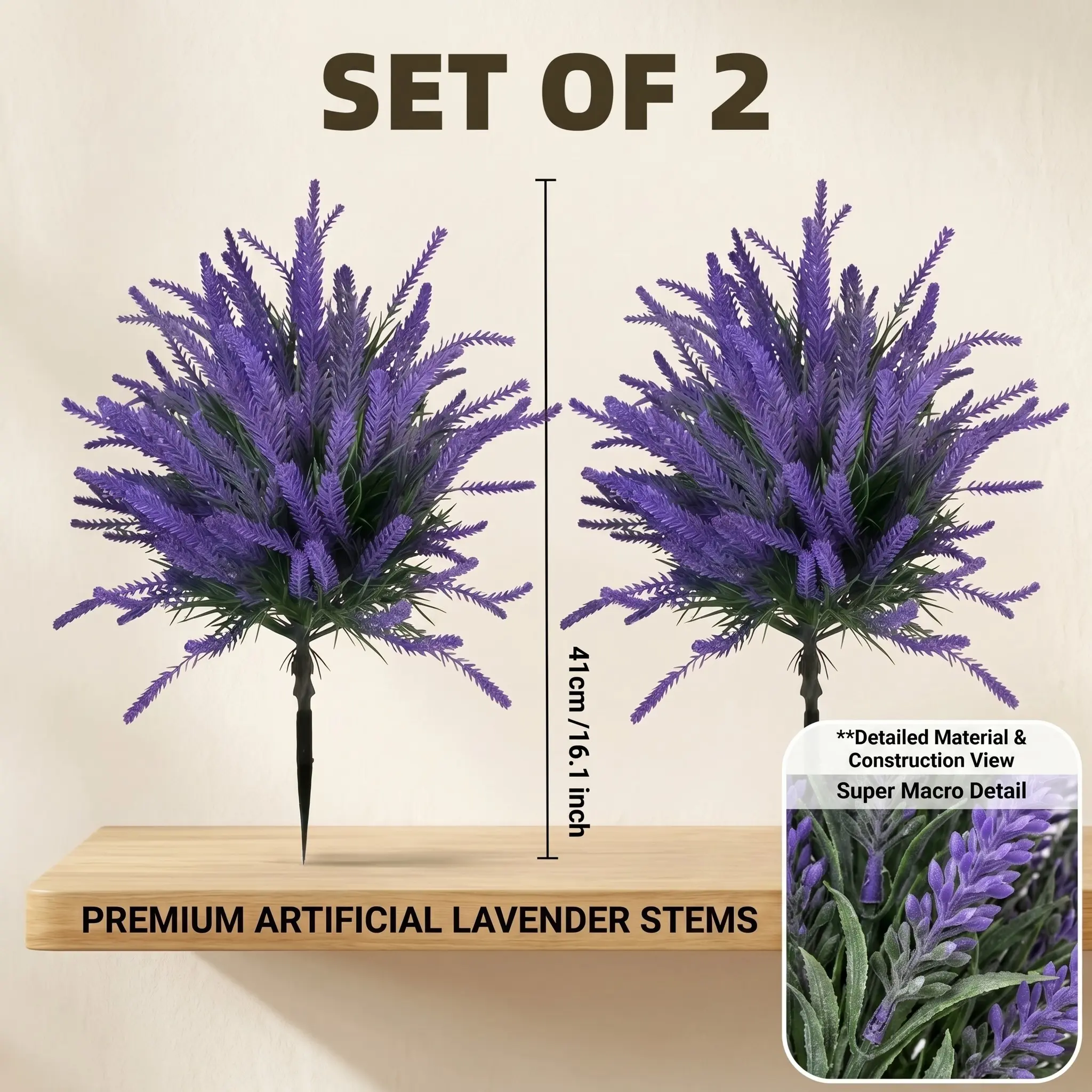2pcs Artificial Lavender Flowers, Decorative Artificial Lavender Bouquet, Faux Flower Bouquets, Plastic Fake Flowers, Artificial Flower Arrangements for Wedding Decor, Valentine's Day, Mother's Day Gift, Indoor Outdoor Use
