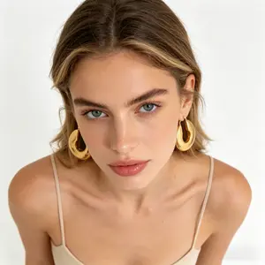 ANDKISS Retro-Style Thickened Round Stainless Steel Drop Earrings for Women Men Unisex – Western Minimalist Rose Gold Hollow Hoops, Oversized Statement Circles, Light Luxury Aesthetic