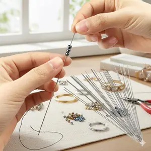 Professional Stainless Steel Beading Needle Set: Large Eye Design for Strong Threads, Anti-Rust Jewelry DIY Craft Tools, Durable Bead Stringing Kit for Fine & Thick Wires, Sewing and Beading Accessories, Needle Crafts Kit