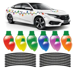 52 Pieces Christmas Reflective Car Magnets Decorations 36 Pieces Refrigerator Colorful Bulb Light Magnets with 16 Pieces Magnetic Wires Decals for Xmas Holiday Birthday Cars Mailbox Window Garage