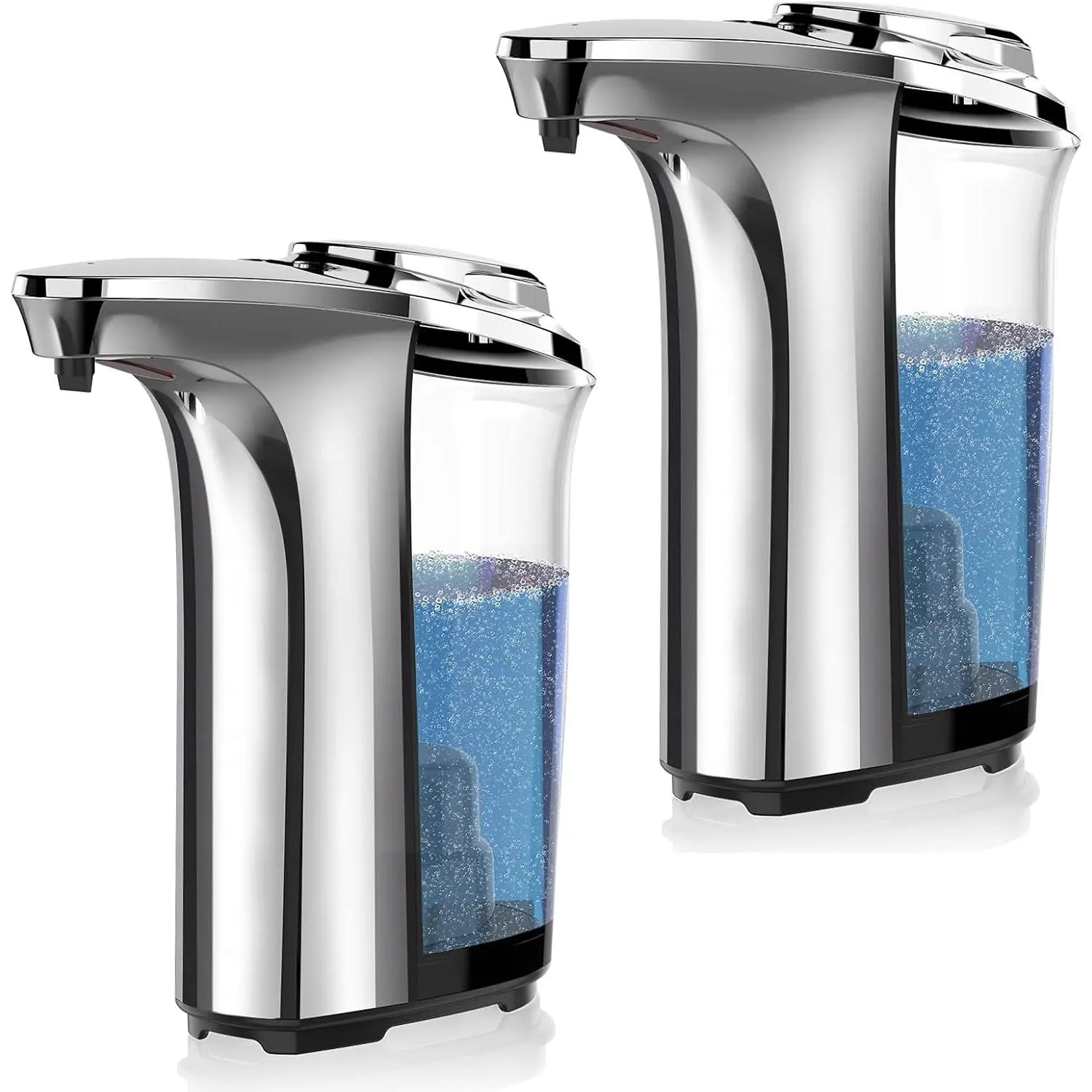 Automatic Soap Dispenser, Touchless Dish Soap Dispenser 17oz/500ml with Upgraded Infrared Sensor, 5 Adjustable Soap Dispensing Levels, Liquid Hand Dispenser for Bathroom (Silver Set)