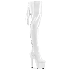 Women's High Heel Lace Footwear, 7 in Heel ADORE-3063 White Stretch Patent Platform Shoe