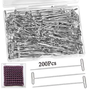 200 Pcs T Pins 2 Inch Wig Pins for Blocking Knitting & Crochet, T-Shaped Sewing Pin for Wigs, Crafts, Jewelry Making, Modelling, Quilting, Sewing Tools, Sewing Supplies Crafts