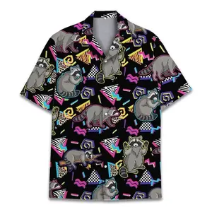 Retro Raccoon Hawaiian Shirt, Funny Racoon Style Tropical Short Sleeve Shirt, Summer Aloha Button Down Shirt, Gift for Him or Her