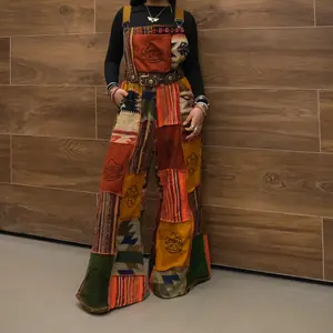 Karma Nepal Crafts Patchwork Wool Blend Warm Fall Winter Jumpsuit, Wide Leg Bohemian Overalls, Boho Hippie Festival Dungarees, Earthy Baggy Jumpsuit, Y2K Style