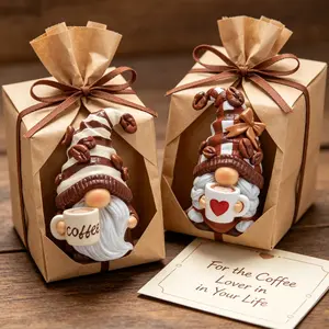 2-Piece Farmhouse Modern Resin Gnome Figurines Set, Kitchen Shelf Tiered Tray Home Decor, Gift for Coffee Lovers Collectible Teacher ornament cute desktop unique animal lover gift