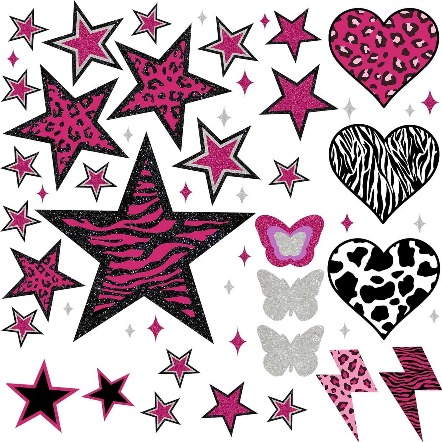 100PCS Y2K Room Decor Aesthetic Wall Decal  2000s Mcbling Vinyl Peel and Stick Stickers for College Teen Girls Bedroom Pink Stars Trashy Y2k Decorations Women Apartment.