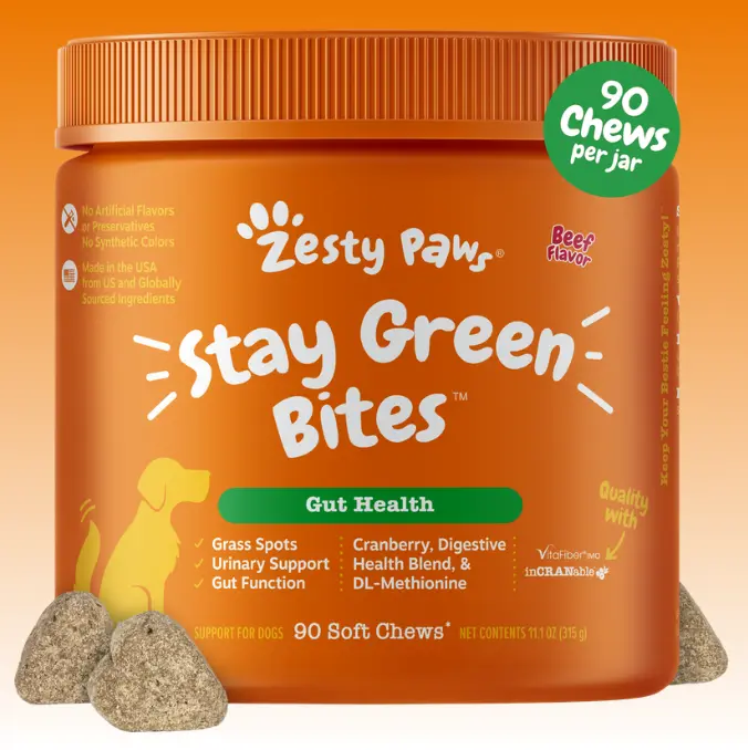 Zesty Paws Stay Green Bites Vitamin for Dogs Chicken Flavor Soft Chews with Probiotic & VitaFiber for Urinary & Gut Health 90 Count