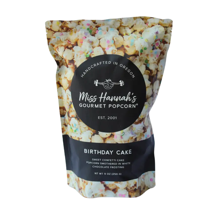 Miss Hannah's Gourmet Popcorn Birthday Cake Sweet Confetti Cake Flavor Handcrafted in Oregon with White Chocolate Frosting & Colorful Sprinkles 9 oz