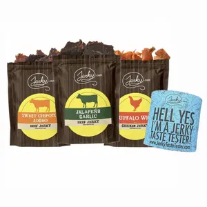 Doug's Flavors You Need To Try Bundle + Koozie - Sweet Chipotle Adobo Beef, Jalapeno Garlic Beef, Buffalo Wing Chicken - Perfect Blend of Premium Ingredients, Made in the USA, USDA Certified High Protein Dried Meat Snack - 7.5 oz.