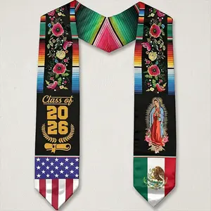 Hot! Class of 2026 Graduation Stole - Mexican American Dual Flag Serape Sash