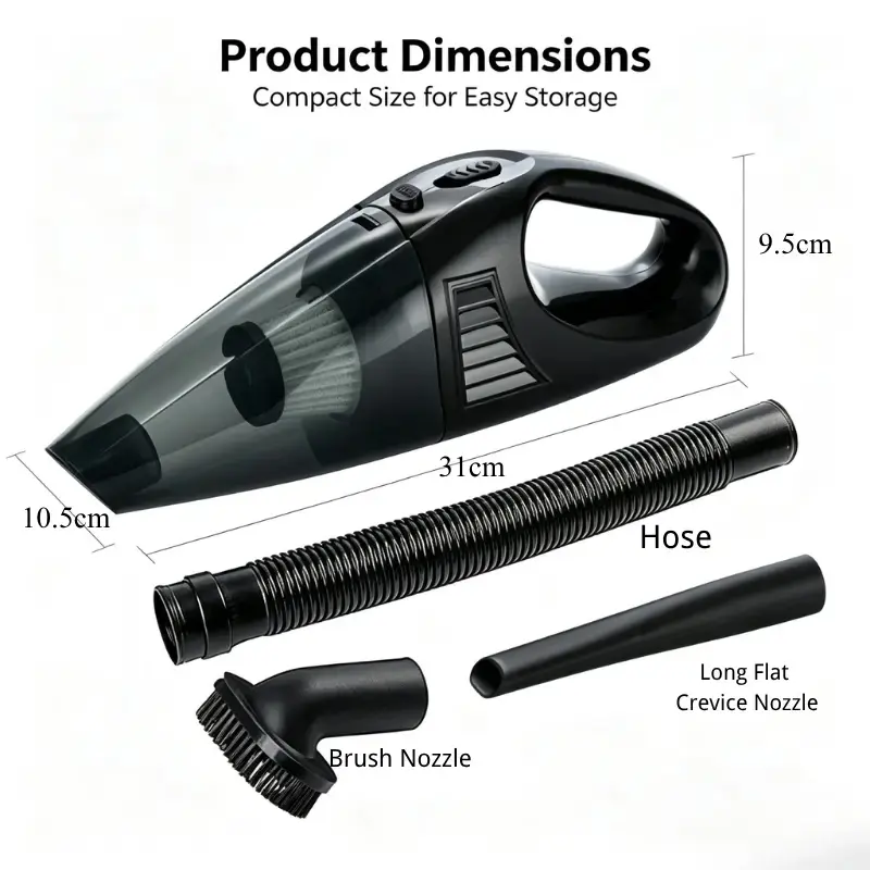 Portable Wireless Handheld Vacuum Cleaner - ABS Material, 1-Touch Start, Visible Dust Container, Lightweight, Multi-Accessory Equipped for Household & Car Cleaning