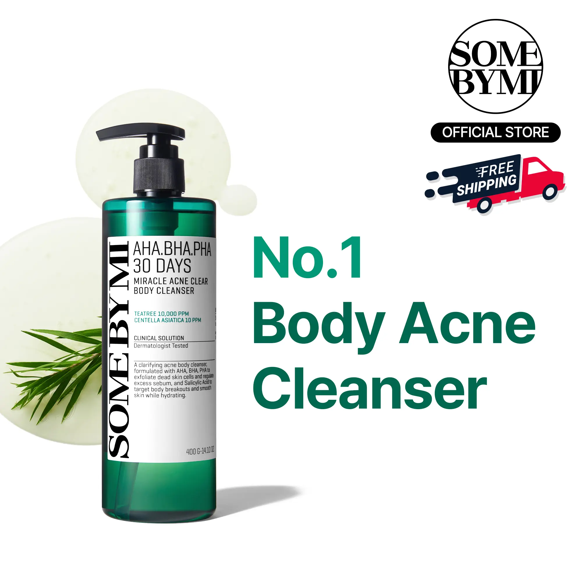 AHA BHA PHA 30 Days Miracle Acne Clear Body Cleanser 13.5oz - Korean Skincare - Back Acne Treatment, Body Odor Control & Gentle Exfoliating Body Wash