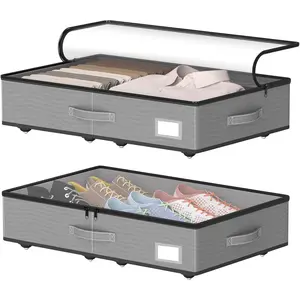 Under Bed Storage with Wheels, No Assemble Required 5.5 inches height grey under bed storage bins,Low Profile Rolling Under bed Shoe Storage containers,dorm under bed storage drawers