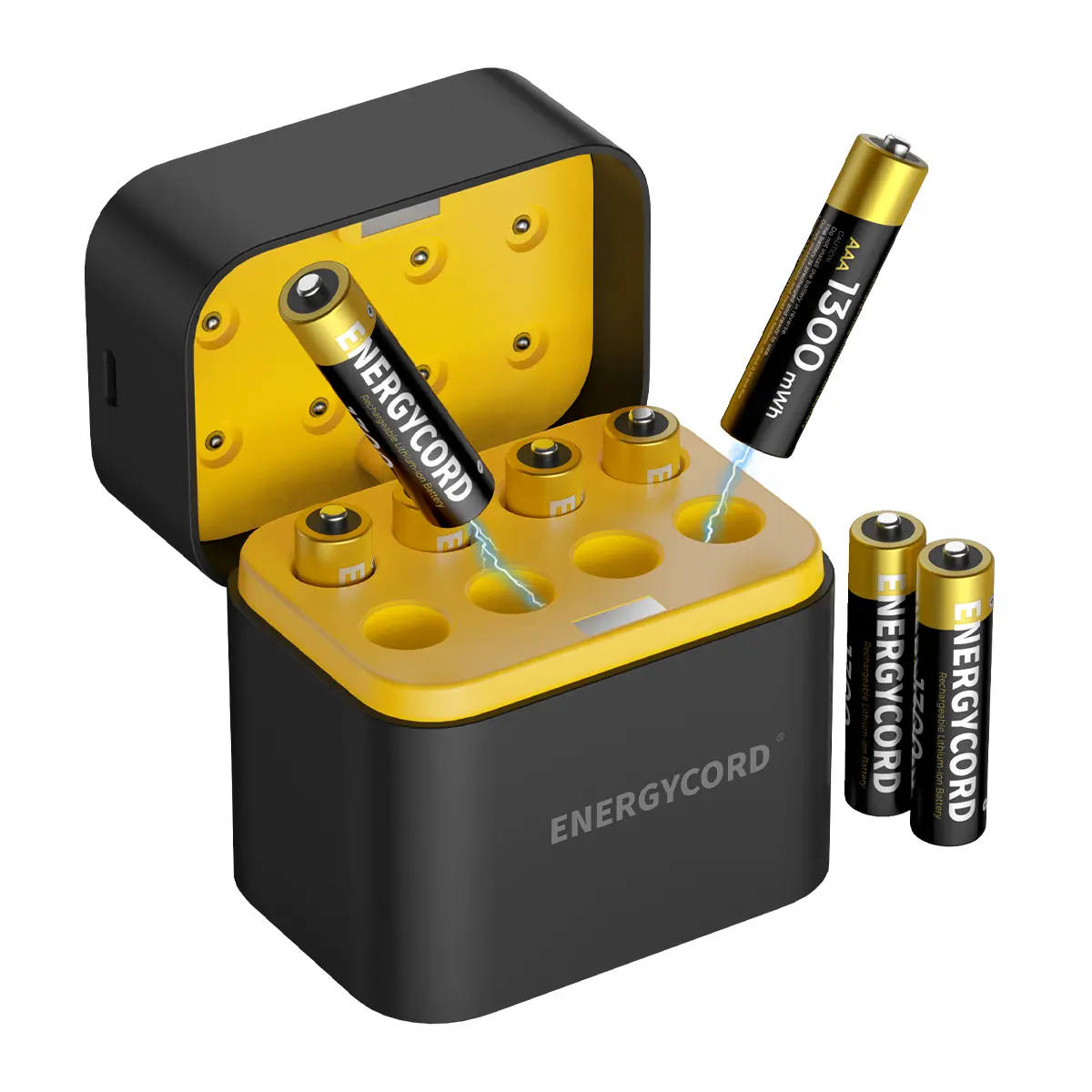 ENERGYCORD Rechargeable AAA Lithium Batteries (8 Pack) with Fast Charger, 1300mWh High Capacity, 1.5V Constant Output, 1600 Cycles, Rechargeable Battery Packs for Long-Lasting Use