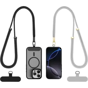 Phone Lanyard 2 Pack, 2x Adjustable Crossbody Phone Strap, 2x Tether Tab, Anti- Universal Cellphone Multifuctional Patch Lanyards for  &  Smartphones, Black +  Gray