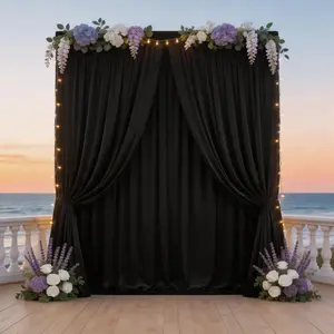 5x8FT 6 Panels Black Soft Fabric Photography Backdrop, Polyester Drapes with Elegant Water-Like Flow for Wedding, Engagement, Party, Baby Shower, Photo Booth