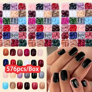 US-NAIL - 576pcs/Box Colorful Fake Nails Black Red Design Fake Nail Oval Short Square Press On False Nails Mixed Full Cover Nail Tips