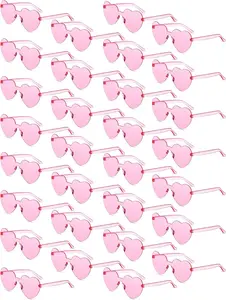 30 Pairs Heart Shaped Sunglasses Bulk Valentines Galentines Rimless Heart Sunglasses Candy Eyewear for Women Men Pink Lens