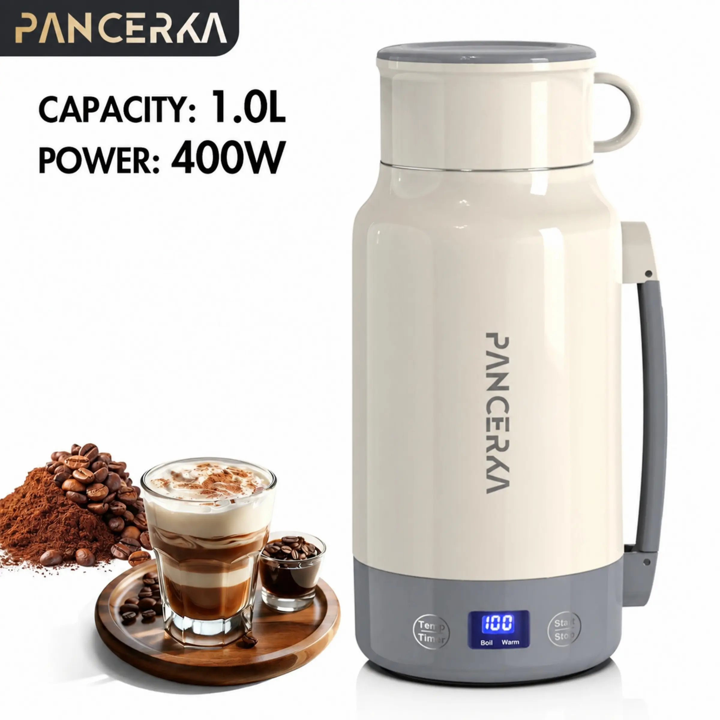 PANCERKA 33.81oz Corded Thermostatic Electric Kettle - 1pc Fast Boiling, Smart Temp Control, Boil+Keep Warm, Auto Shut-Off, 304 Stainless Steel, Safe, Easy-Clean, Compact for Travel & Home Use with Standard Plug (Tea Compatible), Thermostatic Kettle, Temp