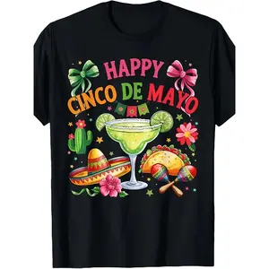 Men's Cinco De Mayo Graphic T-Shirt, Festive Short-Sleeve 180G Soft Cotton Top with a Classic Loose Fit for Casual Wear
