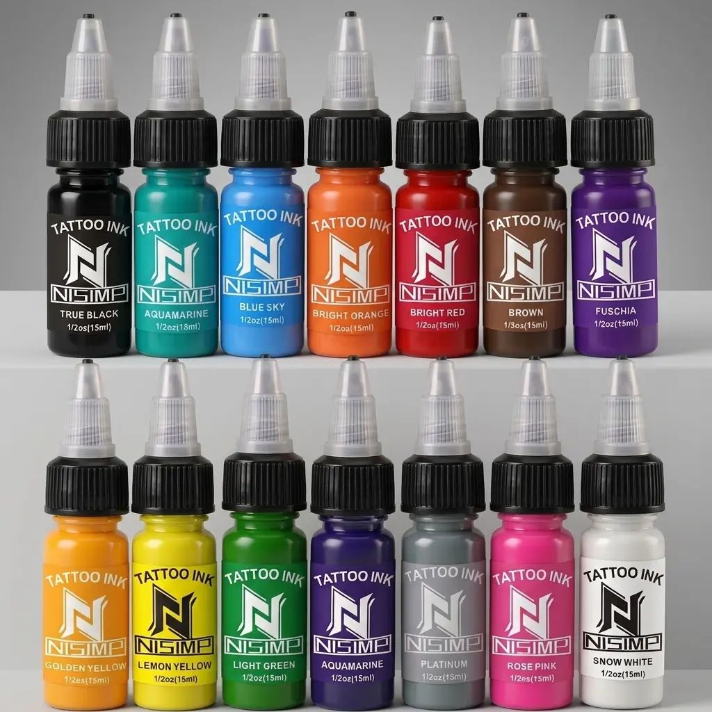 Professional Tattoo Ink Set 14 Colors 0.5OZ (15ml)Vegan-Friendly Pigment Tattoo Ink Supplies Ink, Smooth Application for Professional &Beginner Tattoo Artists, Safe Plant-BasedIngredients, Quick Coloring & Fade Nisimp Makeup