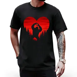 Retro Sasquatch T-Shirt with Bigfoot Heart Day Forest Design