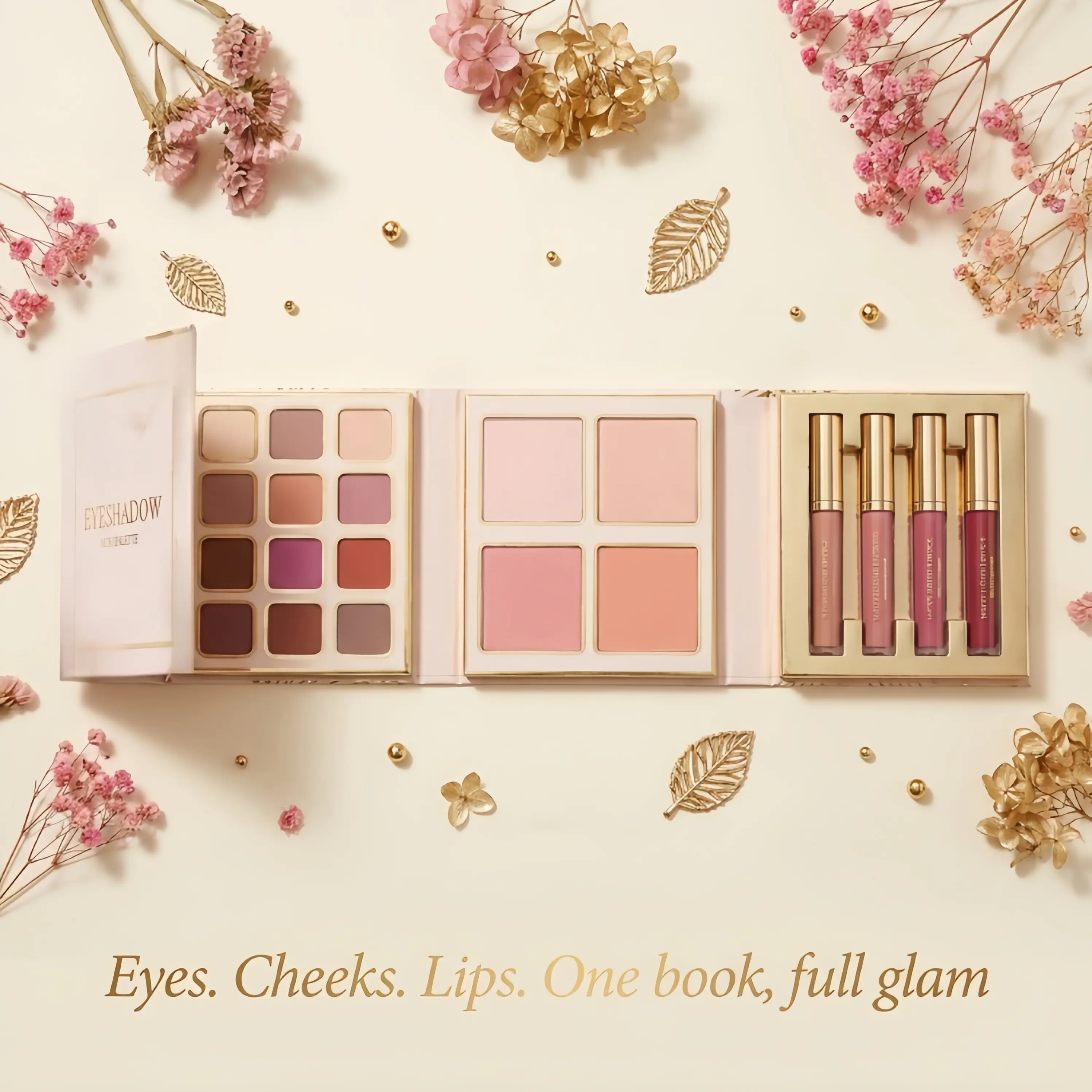 20-in-1 Sensitive Cosmetic Makeup Palette (12 Eyeshadows, 4 Blushes/Highlighters, 4 Matte Lipsticks) - Pigmented, Waterproof, Blendable, Lightweight, Travel-Friendly, Glitter, Metallic, Contour-Inclusive Gift for Her, Full Face Glow-Up Solution, Flawless