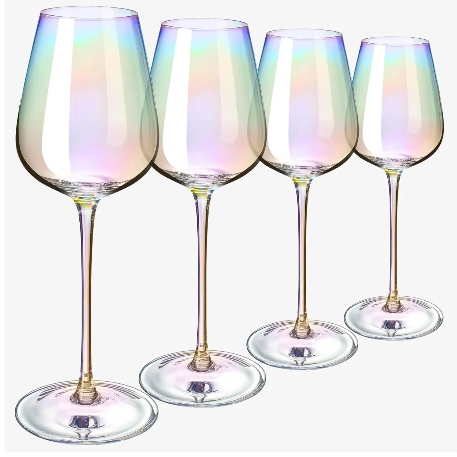 The Wine Savant Iridescent Crystal Glasses - Crystal Luster Radiance Set of 4-17.5 oz Rainbow Colored Stemware Glassware - Red & White Wine Durable Pearl Color Champagne Glasses, An Ethereal Shine