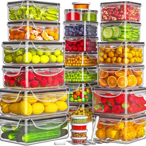 AISOON 40-Piece 170ml Rectangular BPA-Free Food Storage Containers Set (20 Bases + 20 Lids) - 4-Latch Airtight Anti-Leak, Food-Grade Polypropylene, Sturdy Reusable Meal Prep Containers, Microwave & Dishwasher Safe Produce & Fruit Storage Kitchen Gadgets