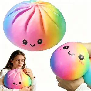 Giant 9.84inch Glitter Rainbow Dumpling Squishy, Ultra Soft Squeeze Fidget Toy, Anxiety Relief Decompression Gift for Kids & Adults