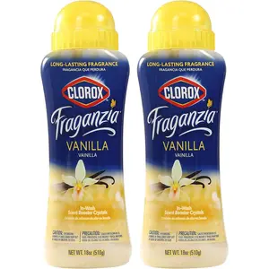 Clorox Fraganzia Laundry Scent Booster Crystals, In-Wash Fragrance Beads for Fresh-Smelling Clothes & Linens, Safe for All Fabrics & Colors, Easy-Pour Bottle, Vanilla Scent, 18 Oz, 2 Pack