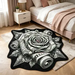 Vintage American Rose Dollar Floral Area Rug, Washable and Easy to Clean, Creative Fashion Artistic Atmosphere, Suitable for Living Room, Bedroom, Game Room