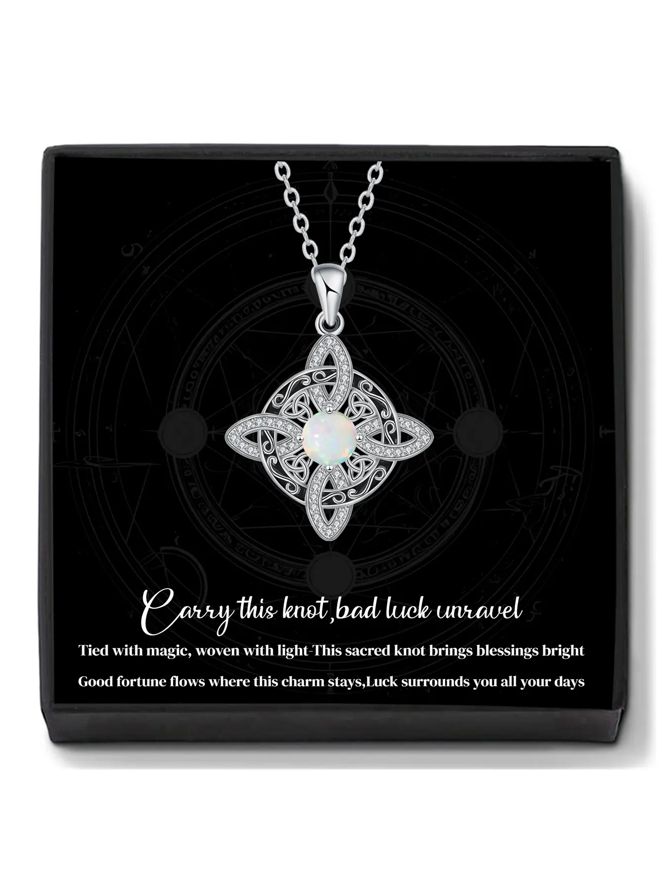 Moonstone Witches Knot Necklace With Blessing Message Card,  Good Luck Irish Knot Necklace, Protection Jewelry Gift for Women, Charm Necklace, Witchy Jewelry, Exquisite Jewelry Gift