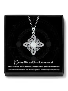 Moonstone Witches Knot Necklace With Blessing Message Card,  Good Luck Irish Knot Necklace, Protection Jewelry Gift for Women, Charm Necklace