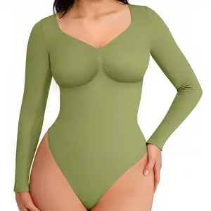 FeelinGirl Women's Seamless  Long Sleeve Thong Bodysuit for Tops and Comfortable for Lady   Soft  Womenswear Basic Chic dealsforyoudays