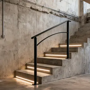 4-Step Galvanized Steel Handrails for Outdoor Steps – Heavy-Duty Safety Railing with Curved Ends & Support Balusters| Complete Installation Kit for Porch, Deck, Patio, Indoor & Outdoor Stairs