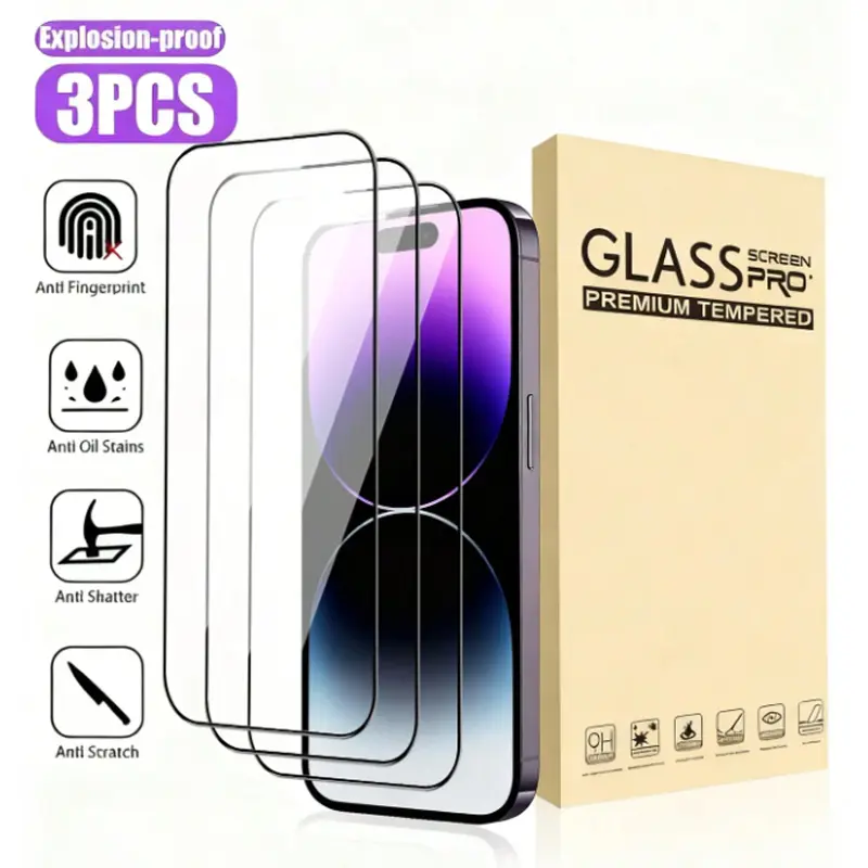 3-Pack HD Tempered Glass Screen Protector for iPhone 17/16/15/14/13/12/11Pro Max, Plus/17Air Full Coverage, 9H Hardness, Anti-Fingerprint, Drop And Scratch Resistant, Ultra Clear Screen Film