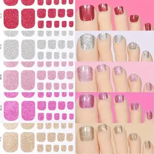 Glittery Rainbow Stripe Self-Adhesive Waterproof Full-Cover Nail Stickers, Durable Single Use Nail Art for Toes & Fingers Decoration