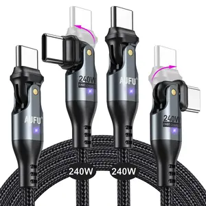 AUFU 240W USB-C to USB-C Cable 2-Pack 10ft 6ft 3.3ft Options PD 3.1 Fast Charging 180° Rotating Dual Head Aluminum Alloy Durable Cord High-Speed Data Sync Universal Type-C Charger Cord for Cellphone Smartphone