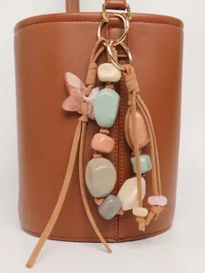 Handmade Resin Beaded Butterfly Tassel Boho Keychain, Bag Charm Gift, Colorblock Style, All Seasons Accessory